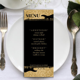 Black & Gold Glitzer Gitarre Hochzeitsempfang Menükarte