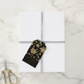 Black Gold Glitzer Glam Floral Happy Holidays Name Geschenkanhänger (Mit Garn)