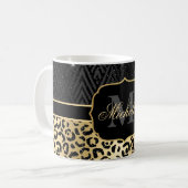 Black & Gold Glitzer Glam Leopard Spots & Art Deco Kaffeetasse (Vorderseite Links)