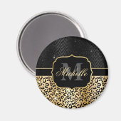 Black & Gold Glitzer Glam Leopard Spots & Art Deco Magnet (Vorderseite/Rückseite)