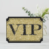 Black & Gold Glitzer Glam VIP Party Event Ticket Einladung (Stehend Vorderseite)
