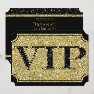 Black & Gold Glitzer Glam VIP Party Event Ticket Einladung