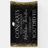 Black & Gold Glitzer Glückwunsch Graduate Abschlus Banner (Vertikal)