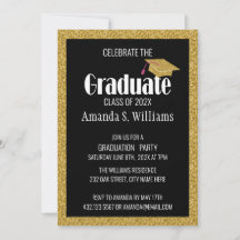 Black Gold Glitzer Grad Cap Graduation Party