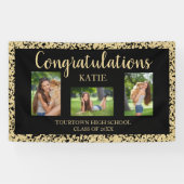 Black Gold Glitzer Graduation Party Foto Banner (Horizontal)