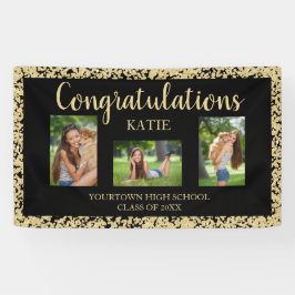 Black Gold Glitzer Graduation Party Foto Banner