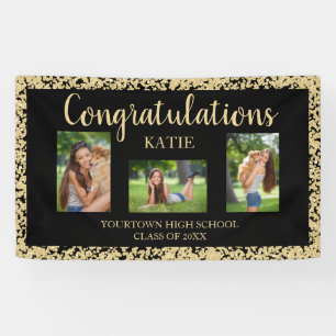 Black Gold Glitzer Graduation Party Foto Banner