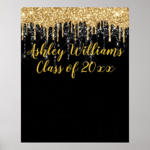 Black Gold Glitzer Graduation Party - Neuer Abschl Poster