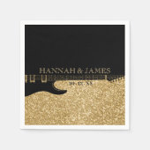 Black & Gold Glitzer Guitar Wedding Serviette (Vorderseite)