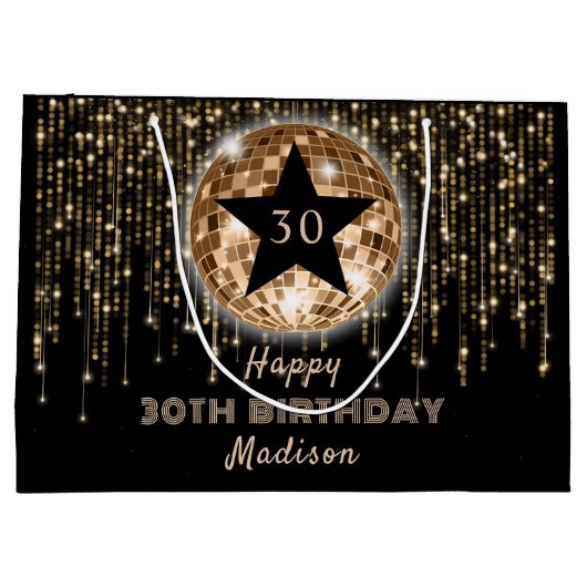 Black Gold Glitzer Happy 30. Geburtstag Große Geschenktüte (Rückseite)