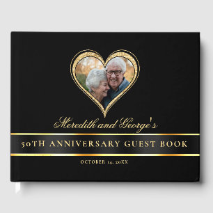 Black Gold Glitzer Heart Foto 50 Jahre Jubiläum Gästebuch