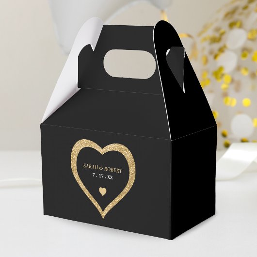 Black & Gold Glitzer Heart Wedding Geschenkschachtel