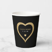 Black & Gold Glitzer Heart Wedding Pappbecher (Vorderseite)