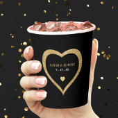Black & Gold Glitzer Heart Wedding Pappbecher