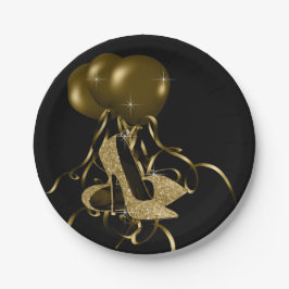 Black Gold Glitzer High Heel Schuhe Frauen Geburts Pappteller