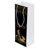 Black Gold Glitzer High Heel Schuhe Geschenktüte Für Weinflaschen (Rückseite Schrägansicht)