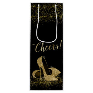 Black Gold Glitzer High Heel Schuhe Geschenktüte Für Weinflaschen