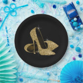 Black Gold Glitzer High Heel Schuhe Pappteller (Party)