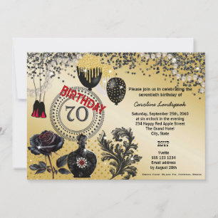 Black Gold Glitzer & High Heels 70. Geburtstag Einladung