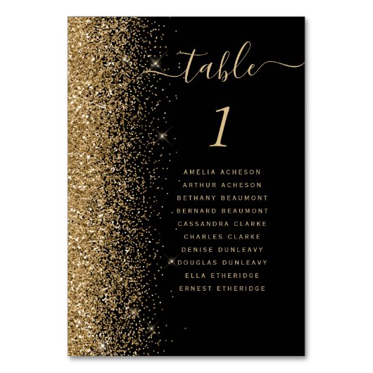 Black Gold Glitzer Hochzeit Tischnummer (Vorderseite)