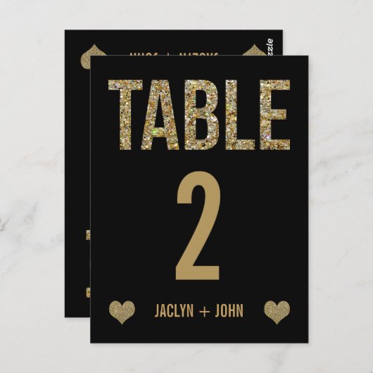Black & Gold Glitzer Hochzeit Tischnummer Postkart (Vorne/Hinten)