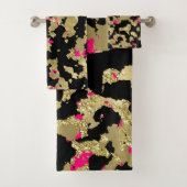 Black Gold Glitzer Hot Pink Abstrakt Peeling Glam Badhandtuch Set (Insitu)
