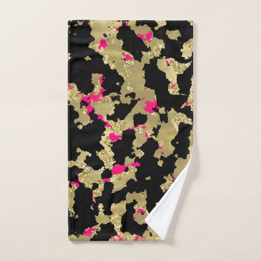 Black Gold Glitzer Hot Pink Abstrakt Peeling Glam Badhandtuch Set (Handtuch)