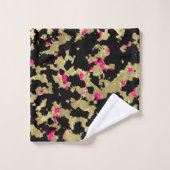 Black Gold Glitzer Hot Pink Abstrakt Peeling Glam Badhandtuch Set (Waschlappen)