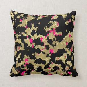 Black Gold Glitzer Hot Pink Abstrakt Peeling Glam Kissen