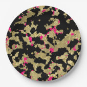 Black Gold Glitzer Hot Pink Abstrakt Peeling Glam Pappteller (Vorderseite)