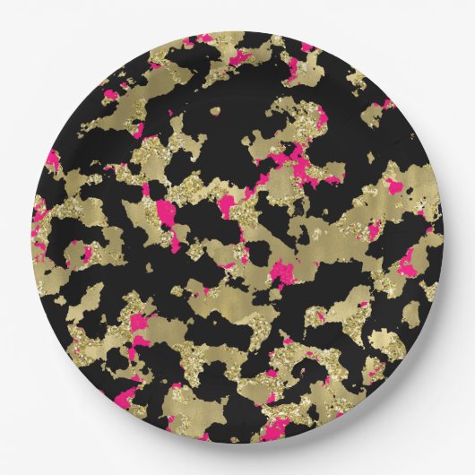 Black Gold Glitzer Hot Pink Abstrakt Peeling Glam Pappteller (Vorderseite)