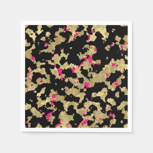 Black Gold Glitzer Hot Pink Abstrakt Peeling Glam Serviette (Vorderseite)