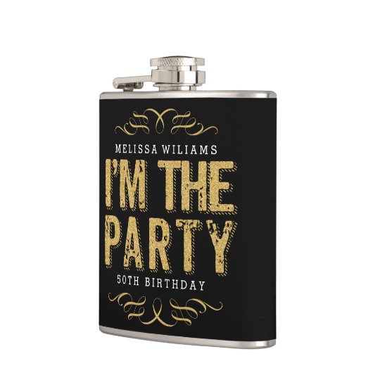 Black & Gold Glitzer Ich bin das Party Moderner Te Flachmann (Links)
