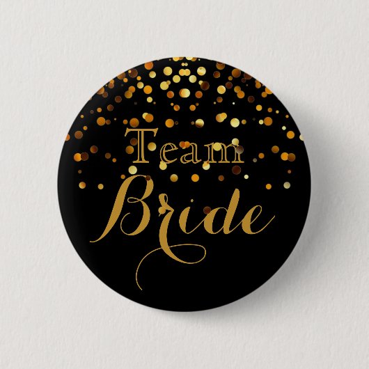Black Gold Glitzer Imitate Foil Wedding Team Bridg Button (Vorderseite)
