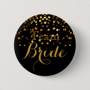 Black Gold Glitzer Imitate Foil Wedding Team Bridg Button