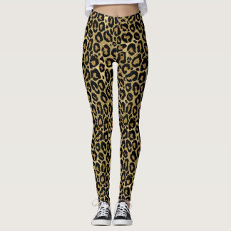 Black & Gold Glitzer Jaguar Print Leggings