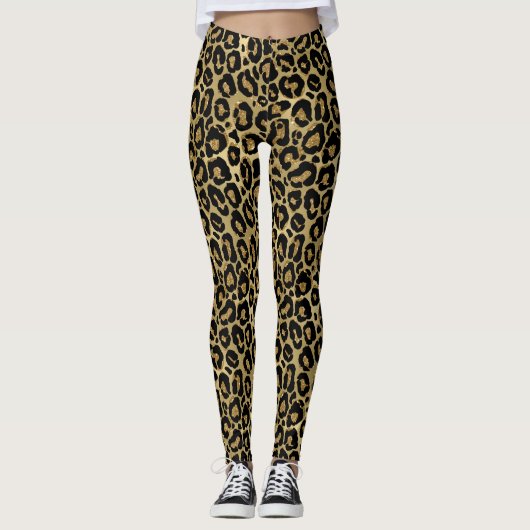Black & Gold Glitzer Jaguar Print Leggings (Vorderseite)