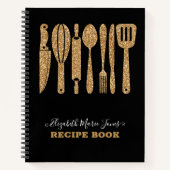 Black Gold Glitzer Kochen Utensil Küche Rezept Notizblock (Vorderseite)