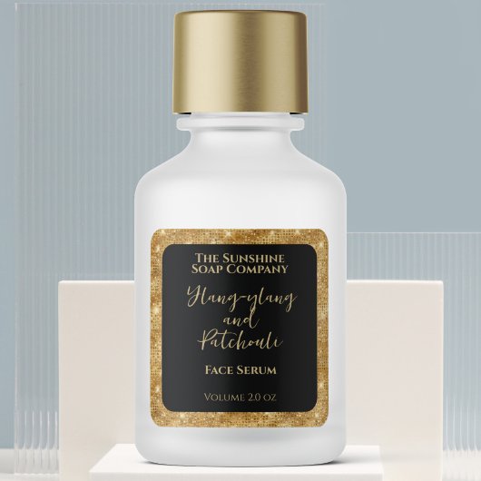 Black Gold Glitzer Kosmetik Dropdown-Flasche-Etike Quadratischer Aufkleber