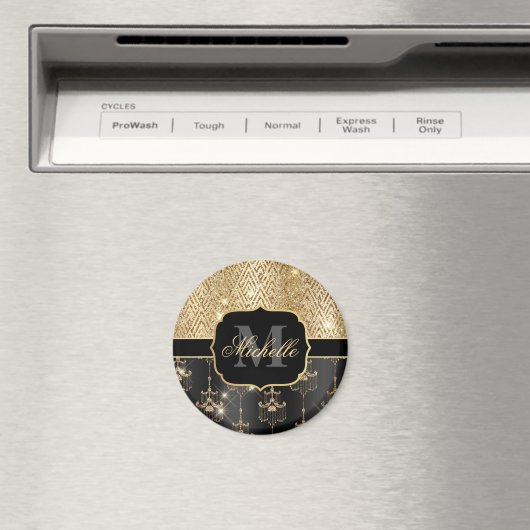 Black & Gold Glitzer Kronleuchter & Art Deco Magnet (In Situ (Geschirrspüler))