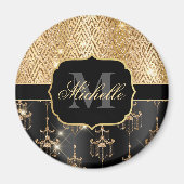 Black & Gold Glitzer Kronleuchter & Art Deco Magnet (Vorne)