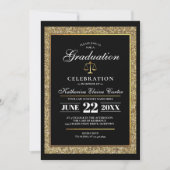 Black|Gold Glitzer Law School Graduation Party Einladung (Vorderseite)