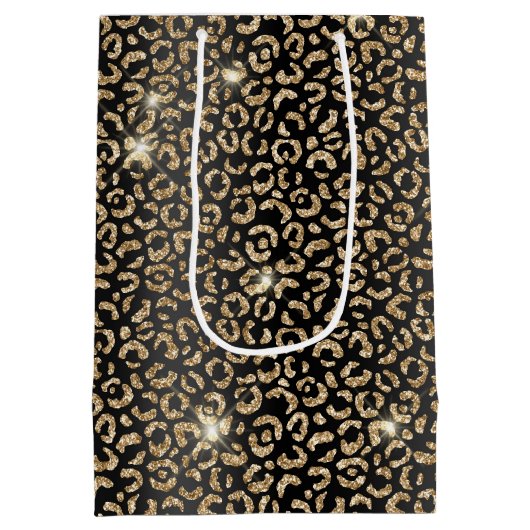 Black Gold Glitzer Leopard Mittlere Geschenktüte (Rückseite)