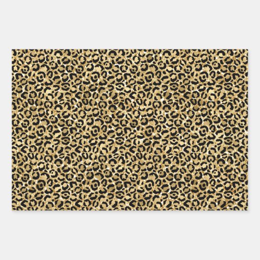 Black Gold Glitzer Leopard Print Geschenkpapier Set (Vorderseite)