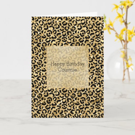 Black Gold Glitzer Leopard Print Karte (Gelbe Blume)
