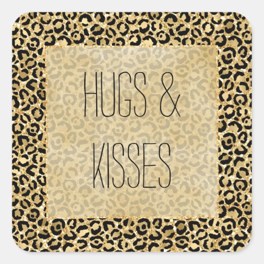 Black Gold Glitzer Leopard Print Quadratischer Aufkleber (Vorderseite)