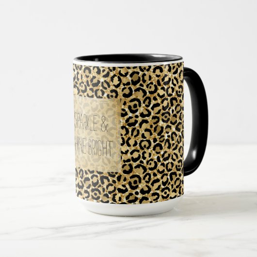 Black Gold Glitzer Leopard Print Tasse (VorderseiteRechts)