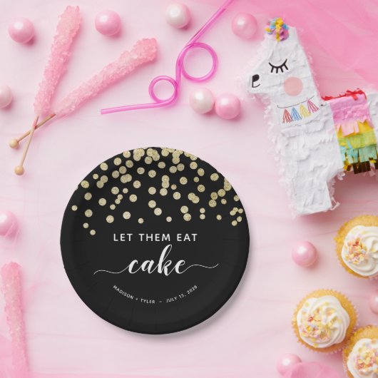 Black & Gold Glitzer Ließ sie essen Cake Fun Hochz Pappteller (Party)