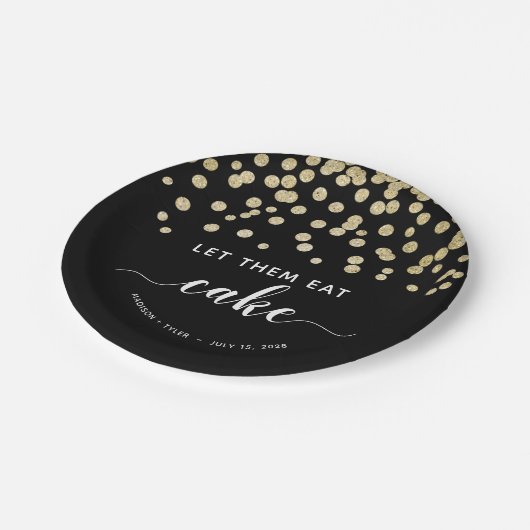 Black & Gold Glitzer Ließ sie essen Cake Fun Hochz Pappteller (Schrägansicht)