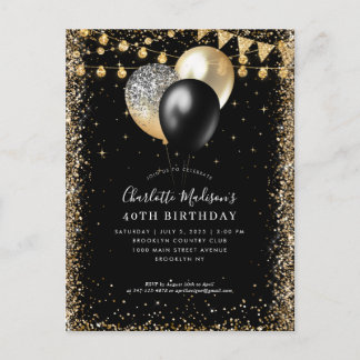 Black Gold Glitzer Lights Ballon jedes Alter Gebur Postkarte